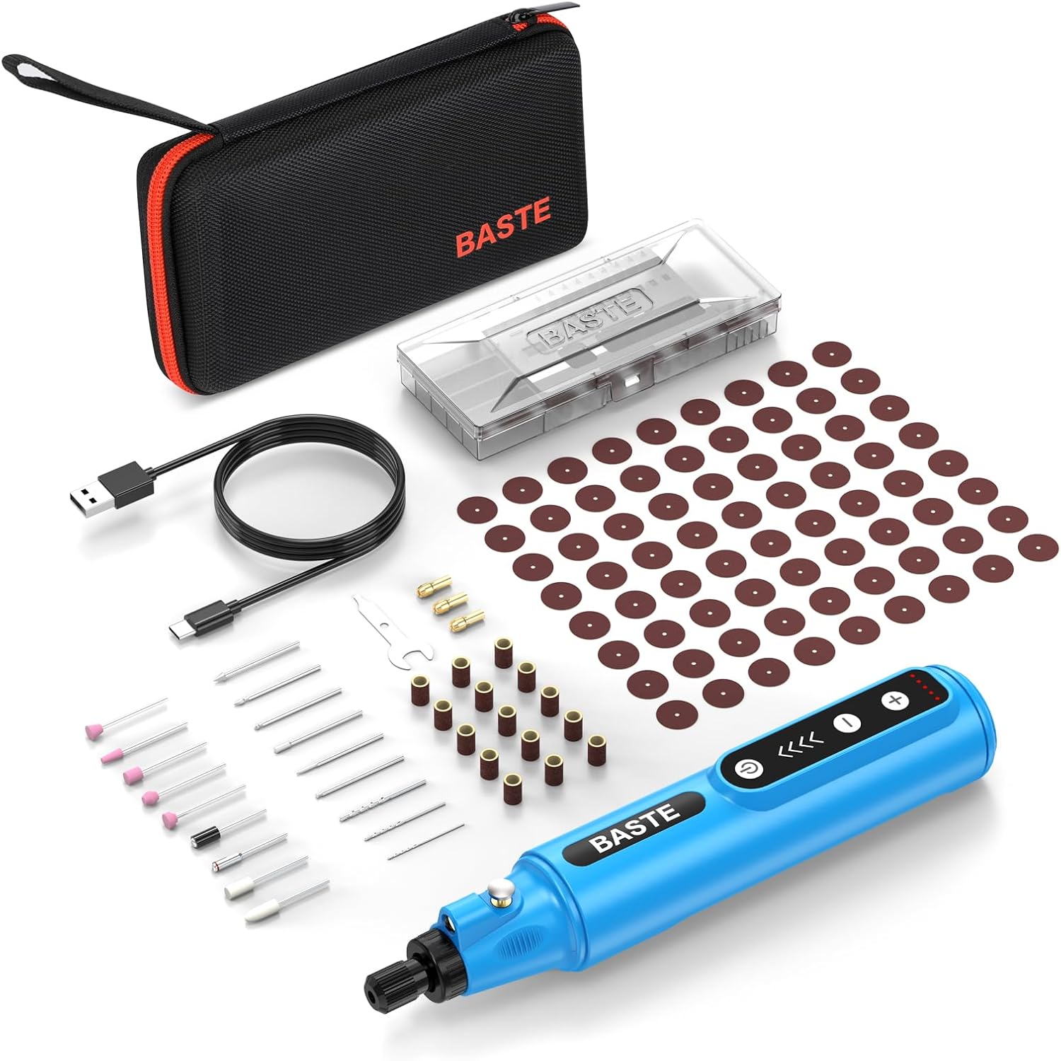 Baste Mini Cordless Rotary Tool Kit - 5 Speed 18000RPM, 109 Accessories 2000mAh Type-C - Image 10