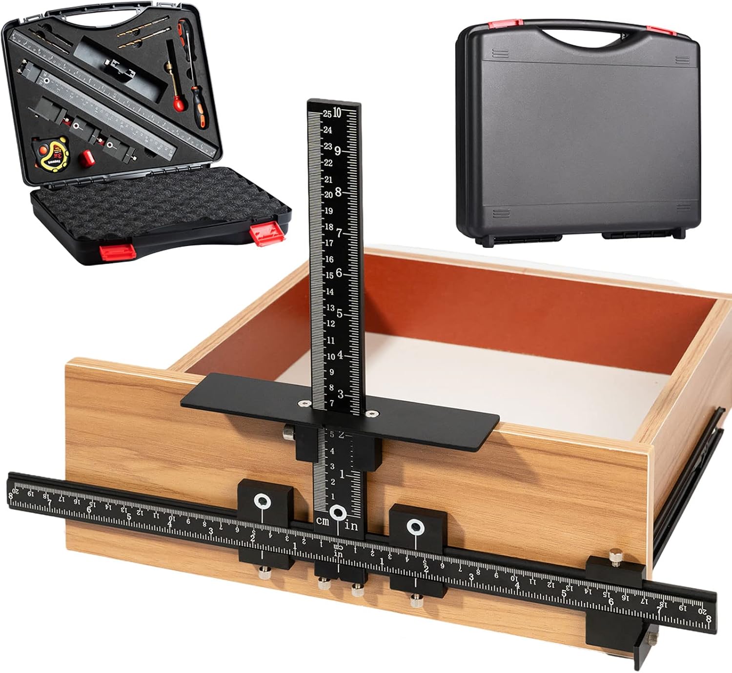 Fingwerk 14-Piece Cabinet Hardware Jig Tool Set, Aluminum Alloy Cabinet Handle Template Jig Tool of Drawer Front Knobs, Handles and Pulls, Door Fingwerk 14-Piece Cabinet Hardware Jig Tool Set, Aluminum Alloy Cabinet Handle Template Jig Tool of Drawer Front Knobs, Handles and Pulls, Door - Image 1